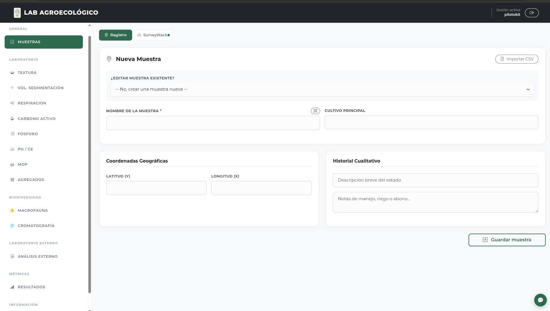 Aplicación web para registrar muestras y análisis de suelo